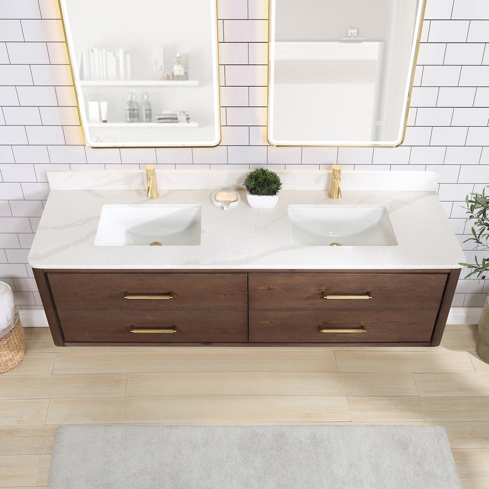 Cristo 72" Floating Double Bath Vanity in Aged Dark Brown Oak