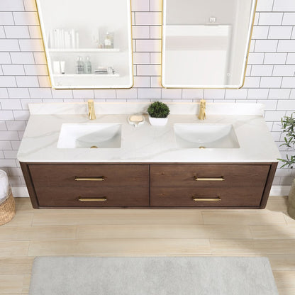 Cristo 72" Floating Double Bath Vanity in Aged Dark Brown Oak