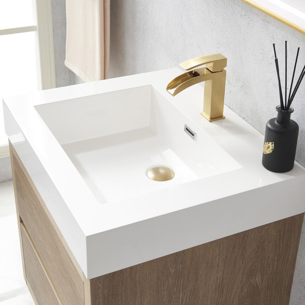Single Sink Wall-Mount Bath Vanity Composite Integral Square Sink Top, Mirror