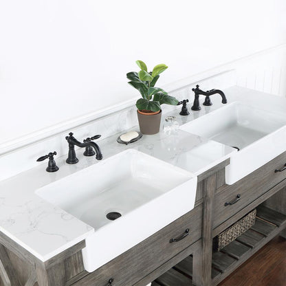 Double Bath Vanity with Composite Stone Top, White Farmhouse Basin