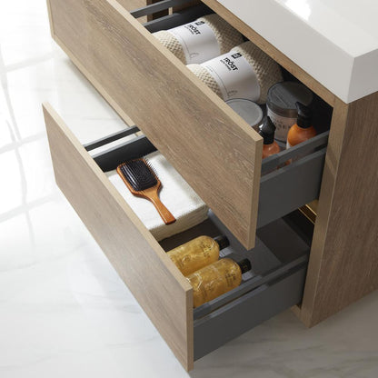 Single Sink Bath Vanity with Composite Integral Square Sink Top and Mirror