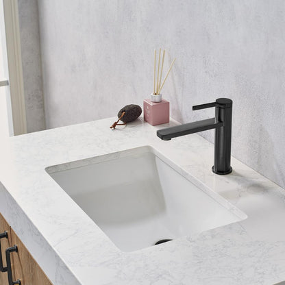 36B" Single Vanity with White Grain Stone Countertop Without Mirror