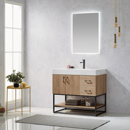 36B" Single Vanity with White Grain Stone Countertop With Mirror