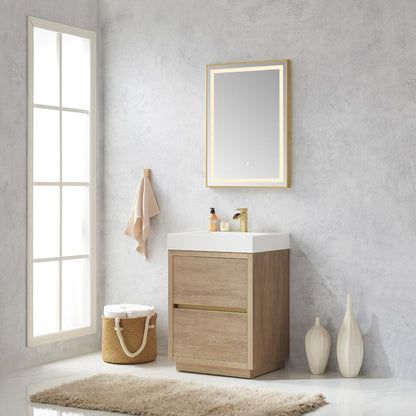 Single Sink Bath Vanity with Composite Integral Square Sink Top and Mirror