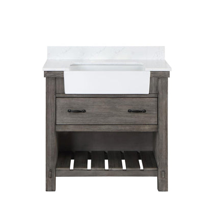 Single Bath Vanity with Composite Stone Top, White Farmhouse Basin