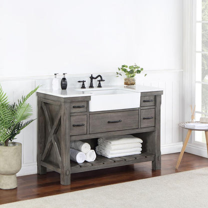 Single Bath Vanity with Composite Stone Top, White Farmhouse Basin