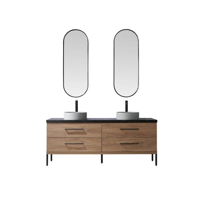 Double Sink Bath Vanity with Sintered Stone Top with Concrete Sink and Mirror