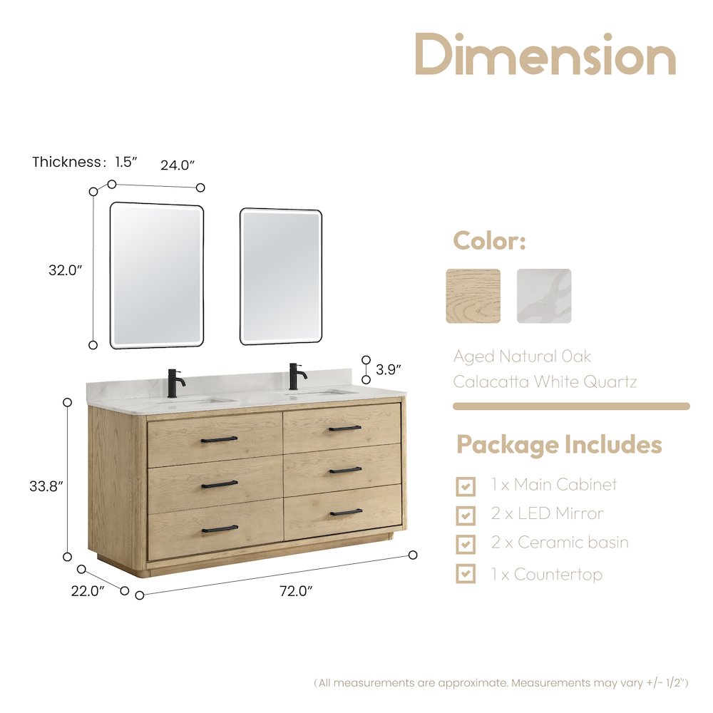 Porto 72" Free-standing Double Bath Vanity in Aged Natural Oak