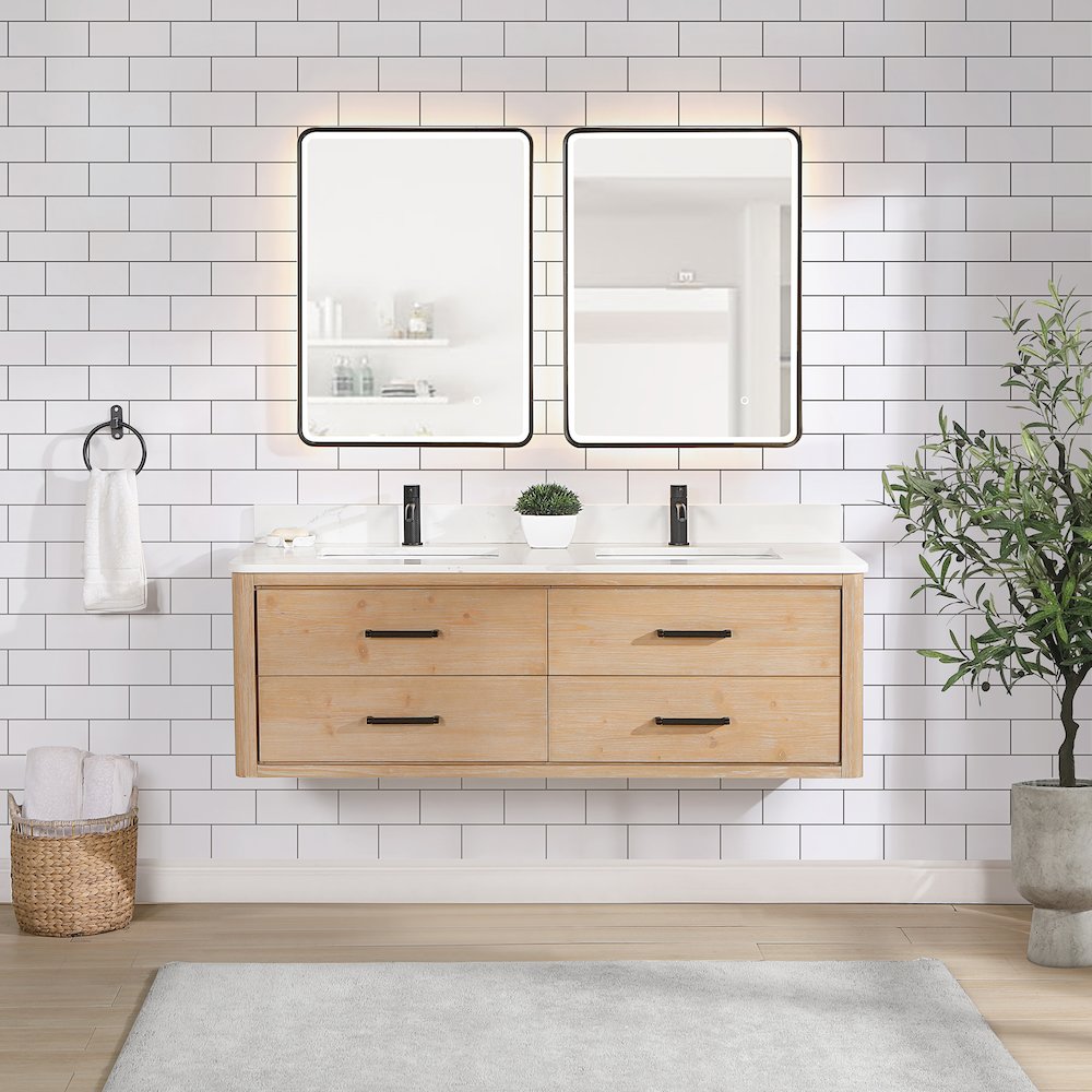 Cristo 60M" Floating Double Bath Vanity in Fir Wood Brown