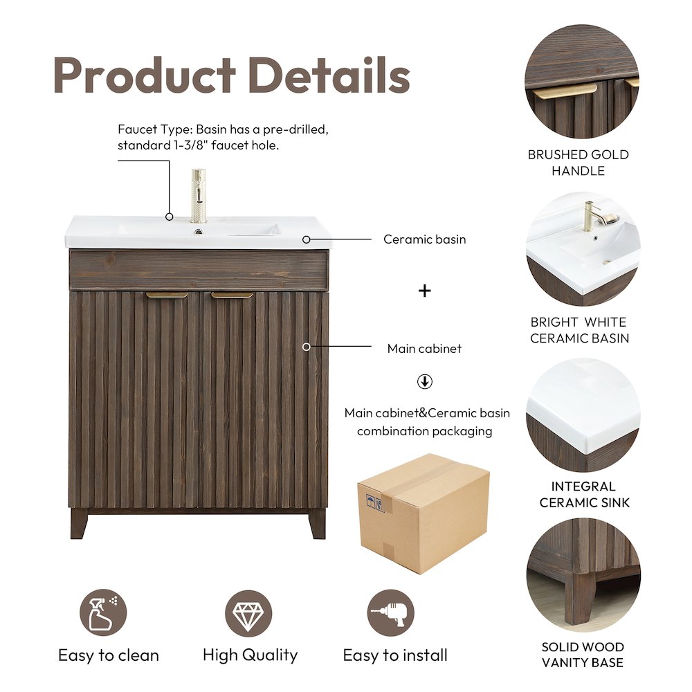 Palos 30" Free-standing Single Bath Vanity in Spruce Aged Brown