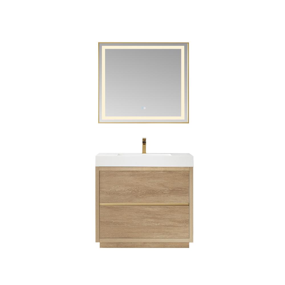 Single Sink Bath Vanity with Composite Integral Square Sink Top and Mirror