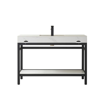 Single Sink Bath Vanity Metal Support with White Sintered Stone Top
