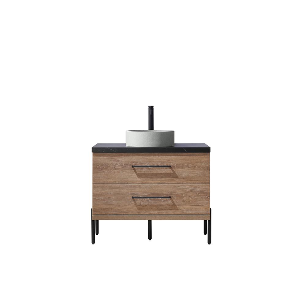 Single Sink Bath Vanity with Black Sintered Stone Top with Concrete Sink