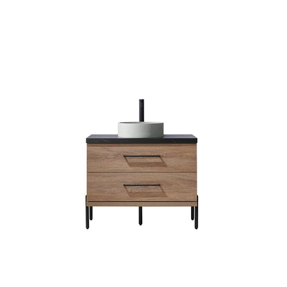 Single Sink Bath Vanity with Black Sintered Stone Top with Concrete Sink