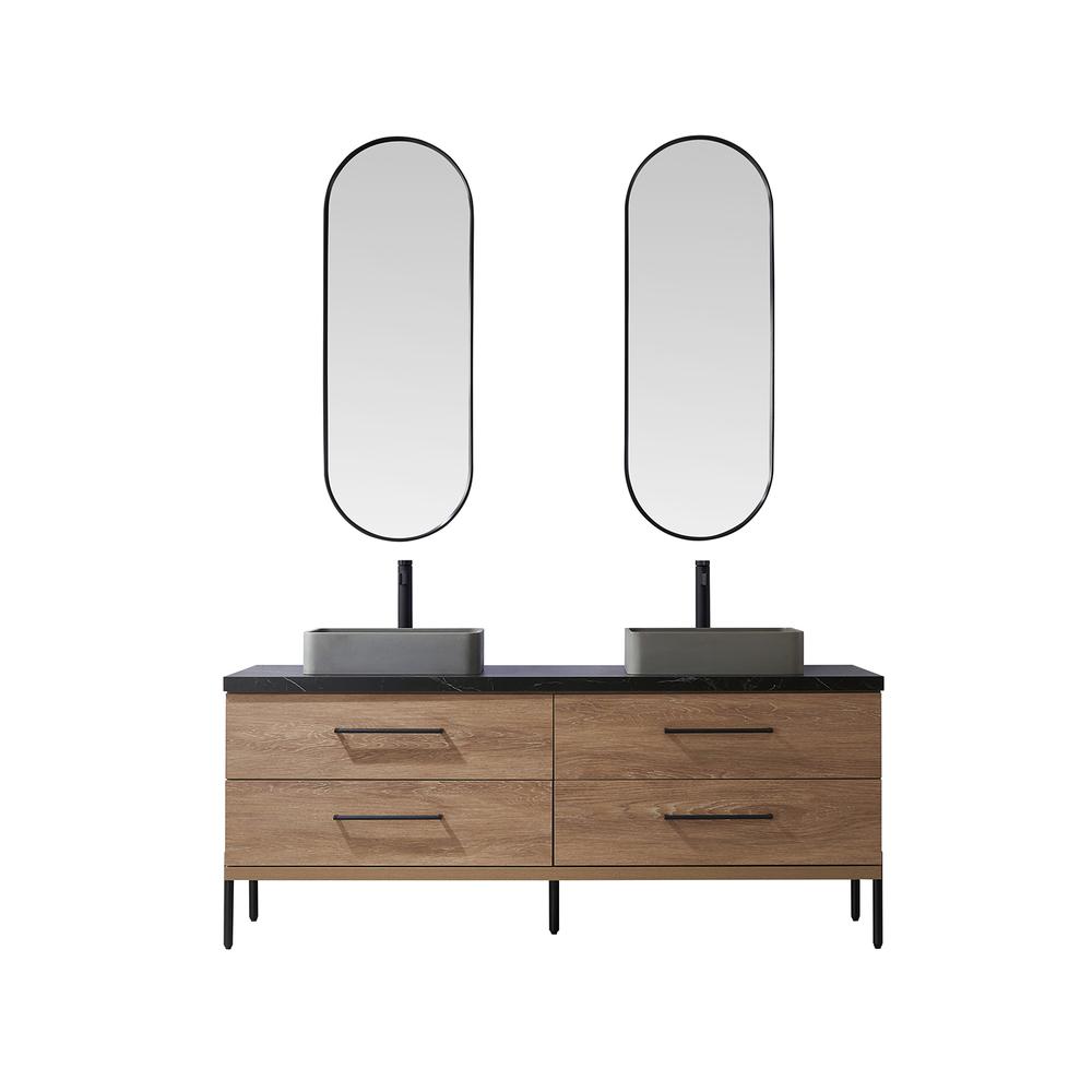 Double Sink Bath Vanity with Sintered Stone Top with Concrete Sink and Mirror