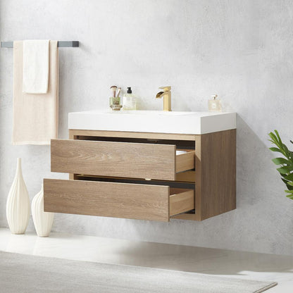 Single Sink Wall-Mount Bath Vanity with Composite Integral Square Sink Top