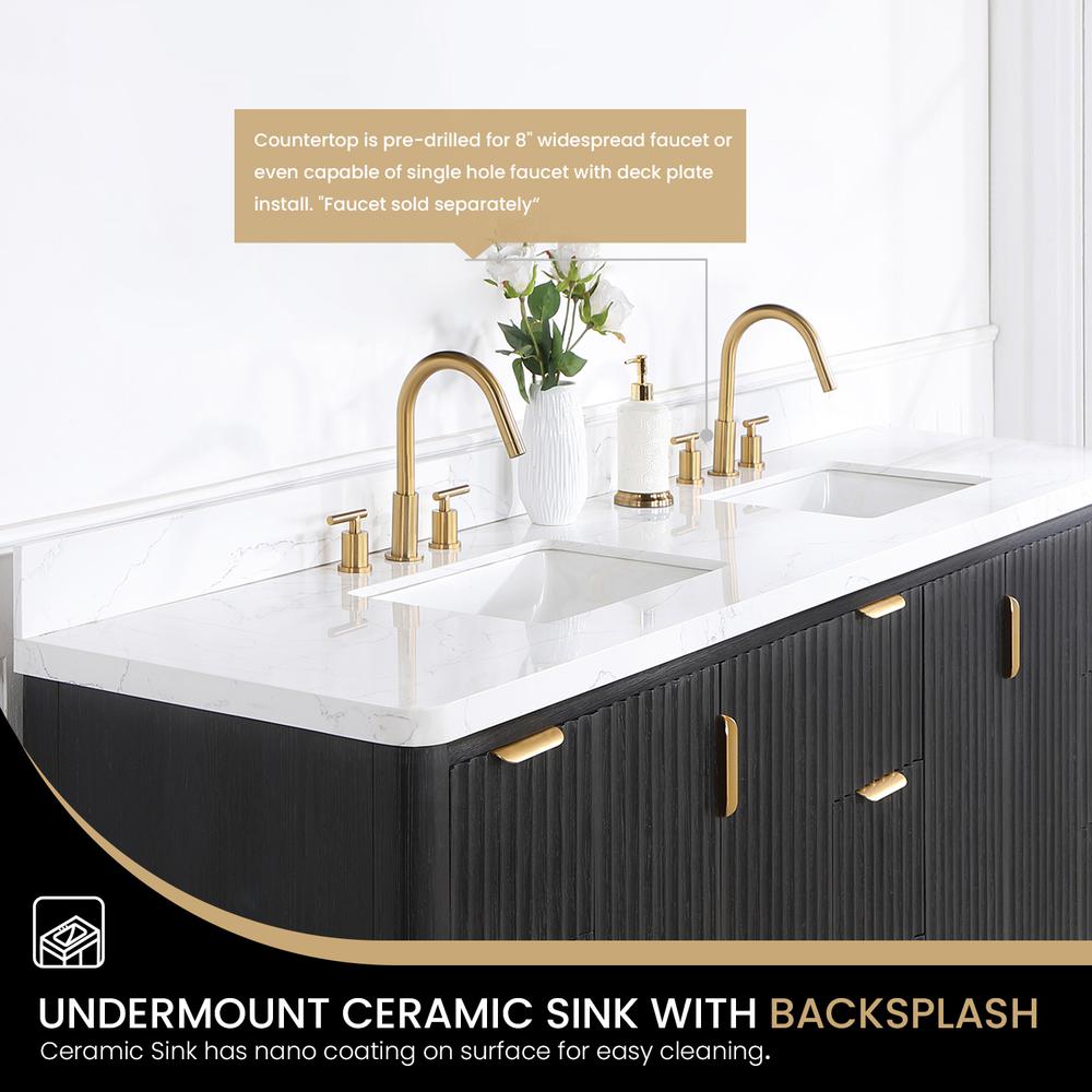 Free-standing Double Bathroom Vanity with Composite top in Lightning White