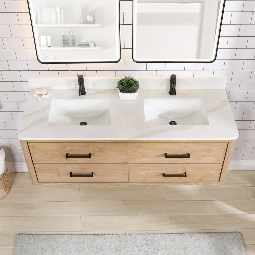 Cristo 60M" Floating Double Bath Vanity in Fir Wood Brown