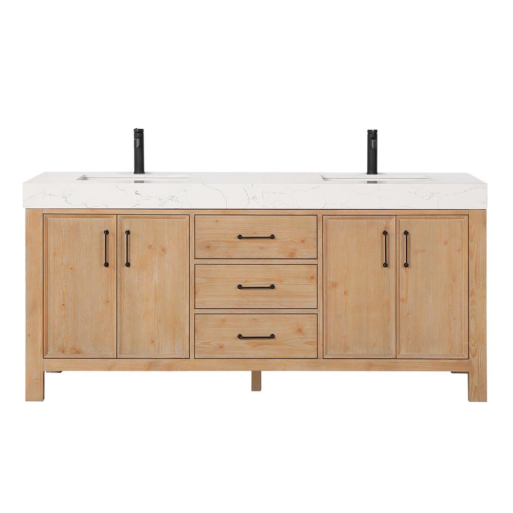 Free-standing Double Bathroom Vanity with Composite top in Lightning White