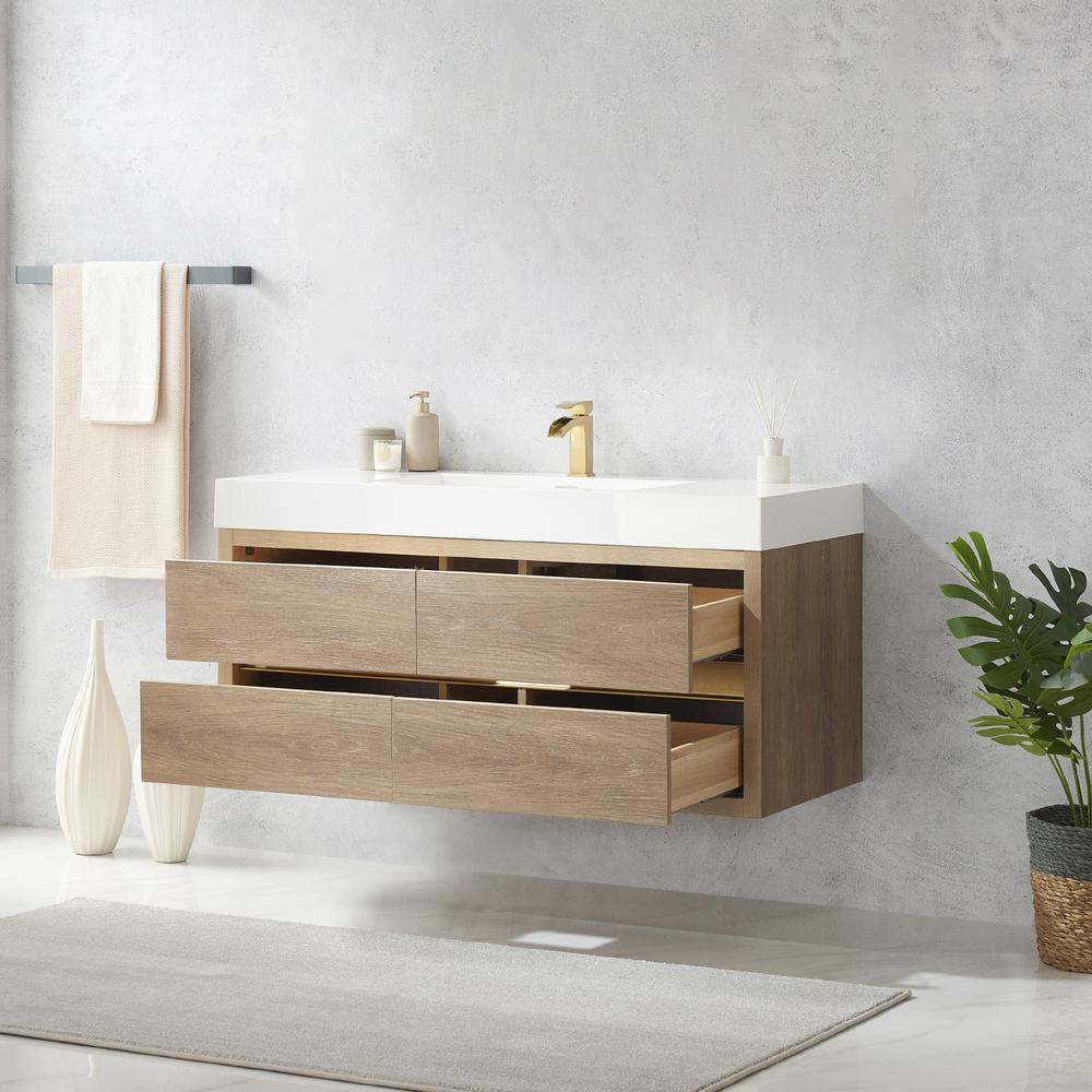 Single Sink Wall-Mount Bath Vanity with Composite Integral Square Sink Top