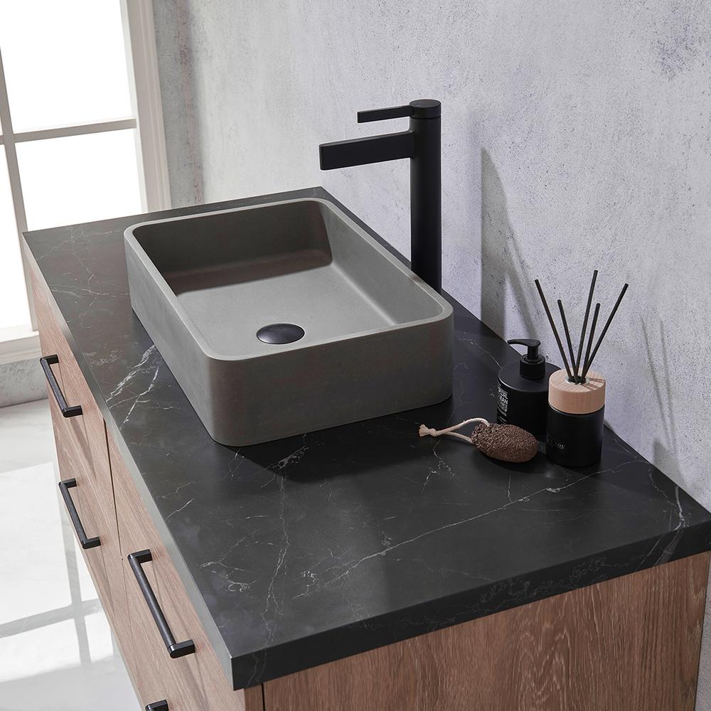 Single Sink Bath Vanity with Black Sintered Stone Top with Concrete Sink