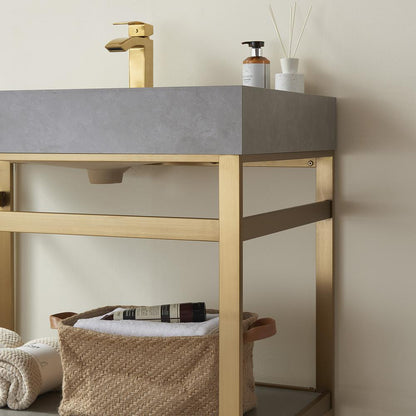 Single Sink Bath Vanity Metal Support with Grey Sintered Stone Top