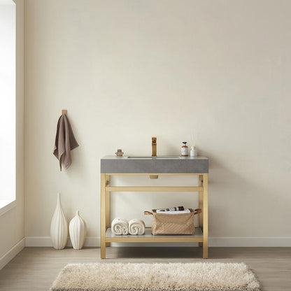 Single Sink Bath Vanity Metal Support with Grey Sintered Stone Top