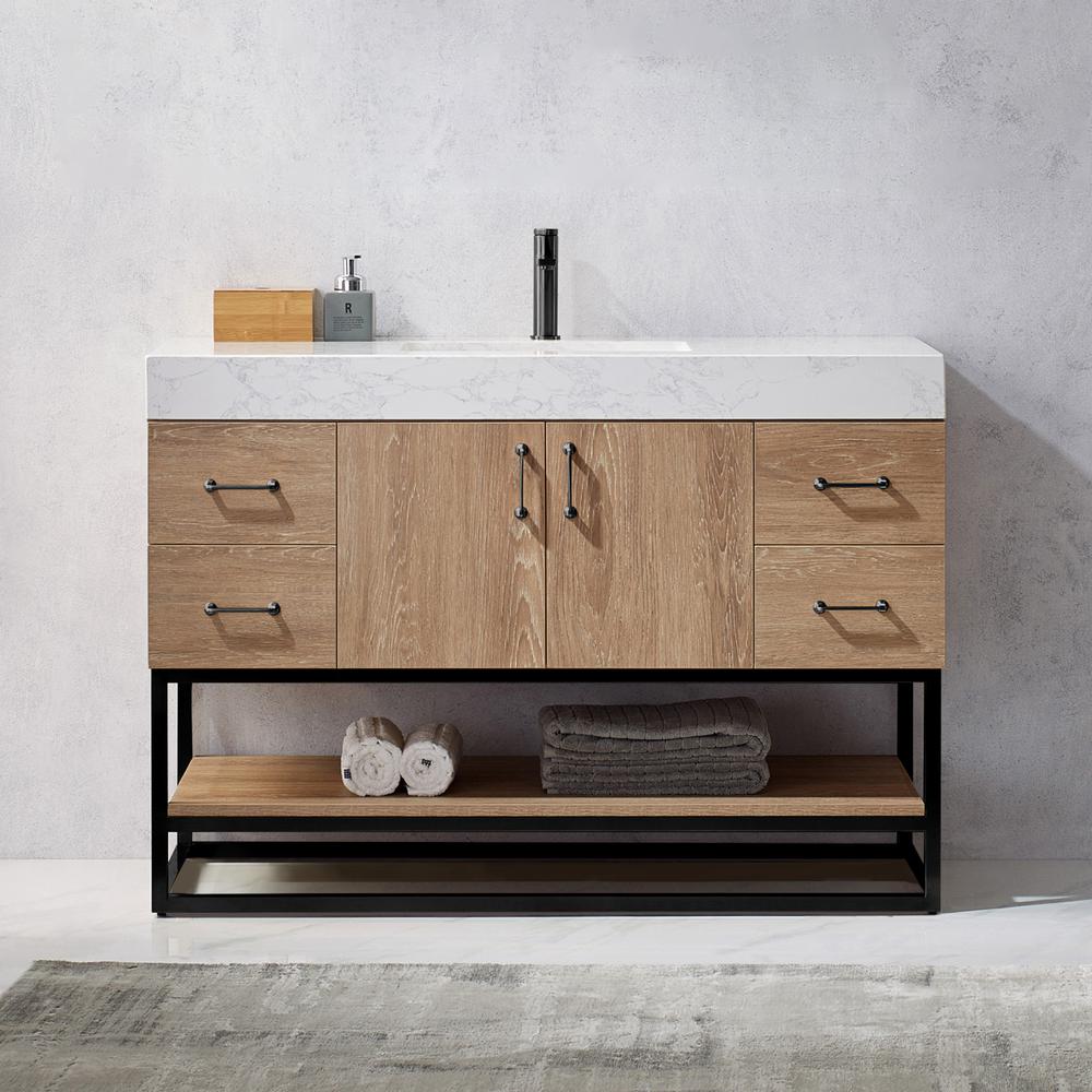 48B" Single Vanity with White Grain Stone Countertop Without Mirror