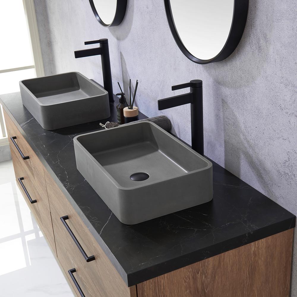 Double Sink Bath Vanity with Sintered Stone Top with Concrete Sink and Mirror