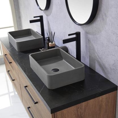 Double Sink Bath Vanity with Sintered Stone Top with Concrete Sink and Mirror