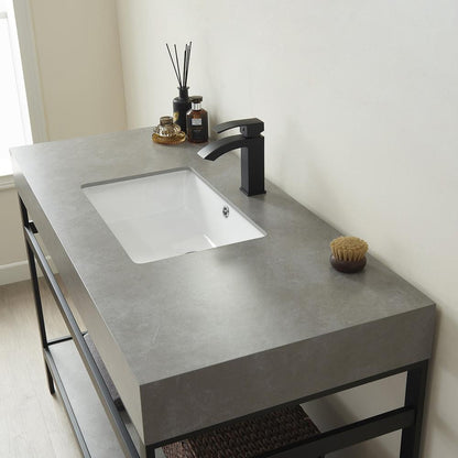 Single Sink Bath Vanity Metal Support with Grey Sintered Stone Top