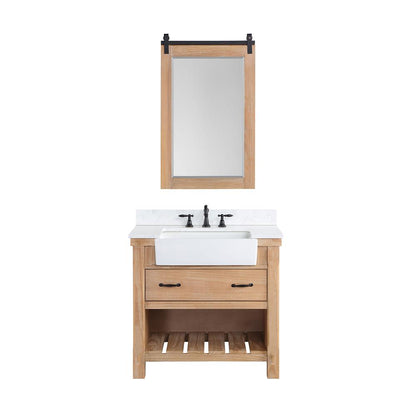 Single Bath Vanity with Composite Stone Top, White Farmhouse Basin and Mirror