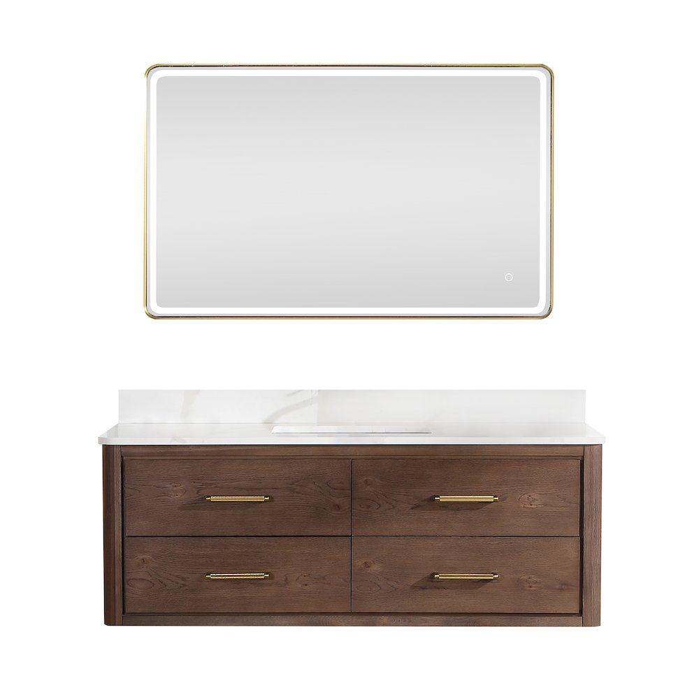 Cristo 55" Floating Single Bath Vanity in Aged Dark Brown Oak