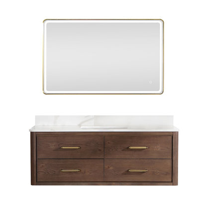 Cristo 55" Floating Single Bath Vanity in Aged Dark Brown Oak