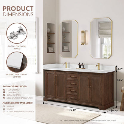 Tokyo 72" Freestanding Double Bath Vanity in Aged Dark Brown Oak
