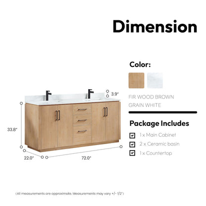San 72" Free-standing Double Bath Vanity in Fir Wood Brown