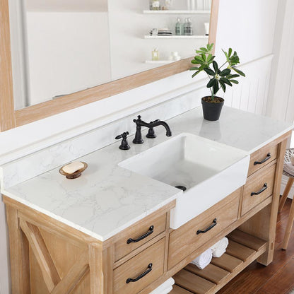 Single Bath Vanity with Composite Stone Top, White Farmhouse Basin and Mirror