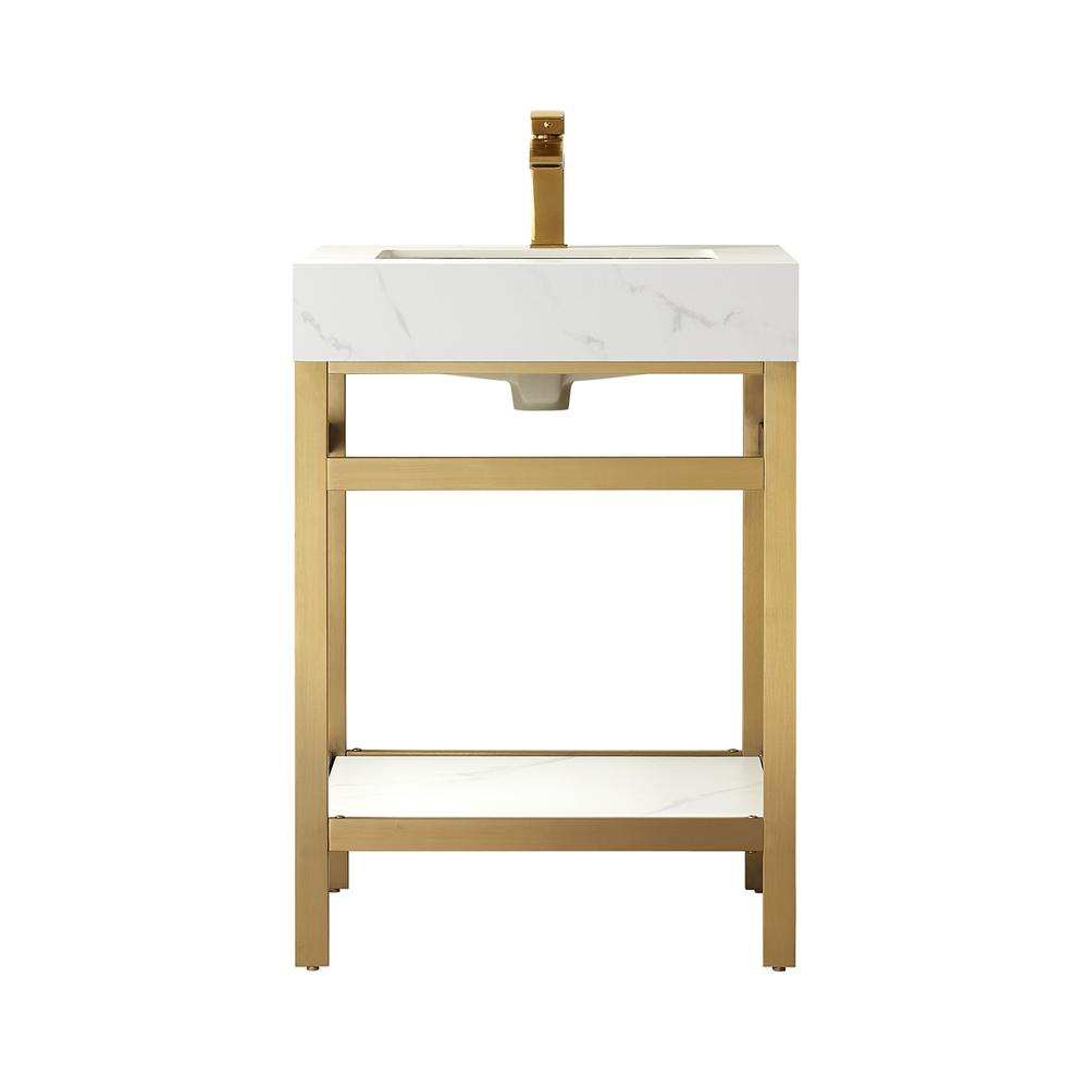 Single Sink Bath Vanity Metal Support with White Sintered Stone Top