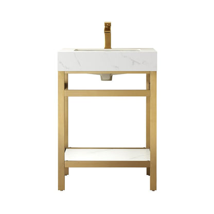 Single Sink Bath Vanity Metal Support with White Sintered Stone Top