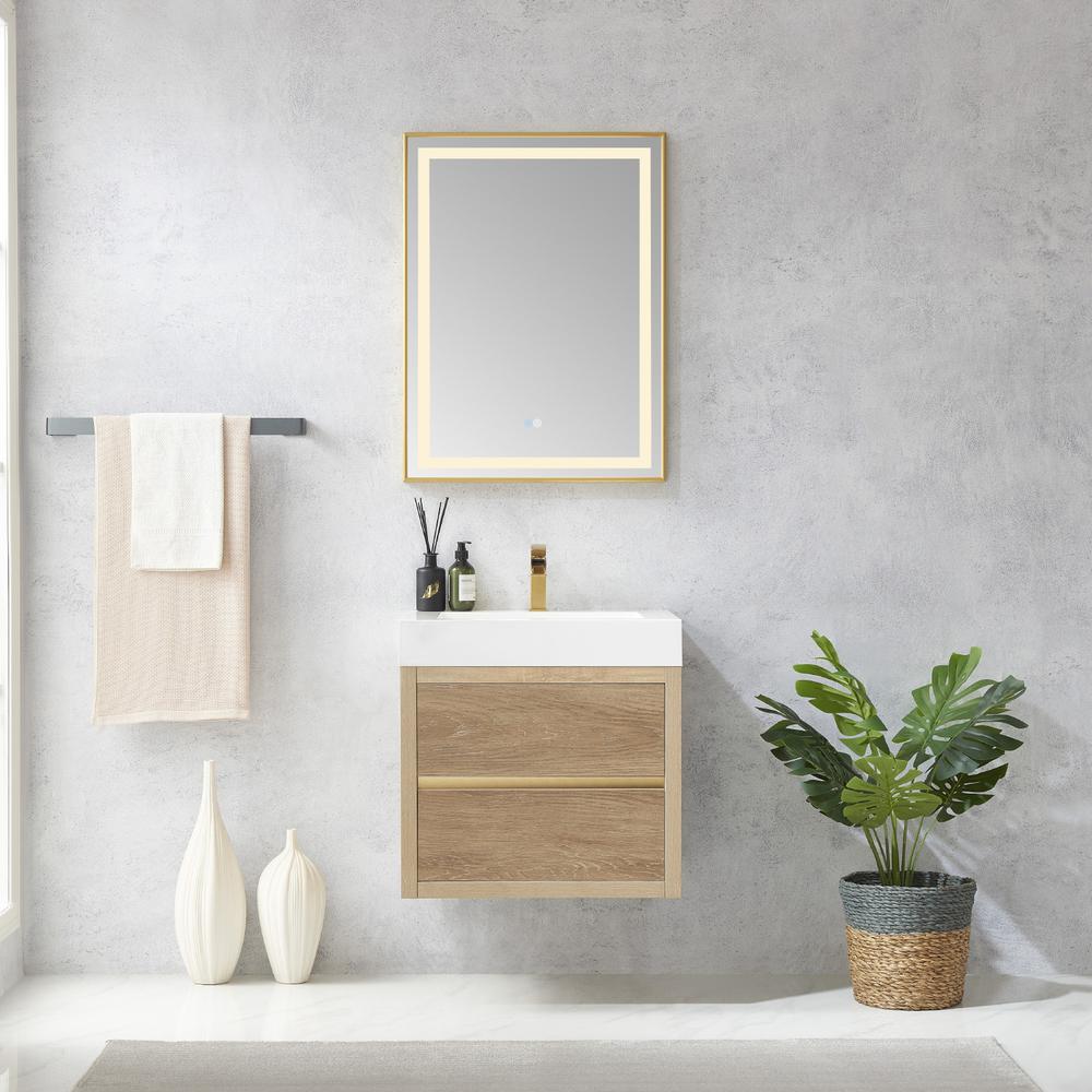 Single Sink Wall-Mount Bath Vanity Composite Integral Square Sink Top, Mirror