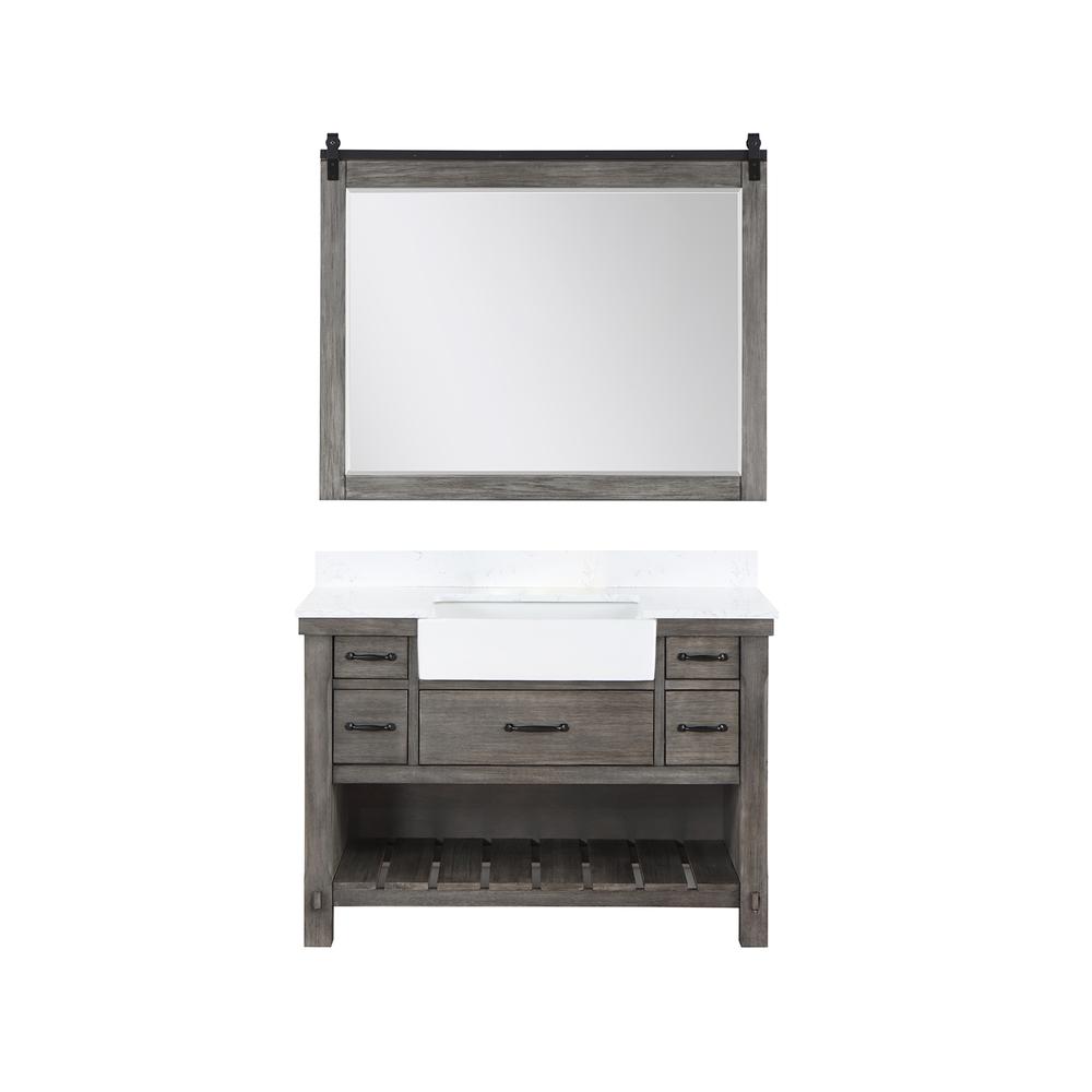 Single Bath Vanity with Composite Stone Top, White Farmhouse Basin and Mirror