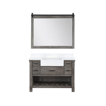 Single Bath Vanity with Composite Stone Top, White Farmhouse Basin and Mirror