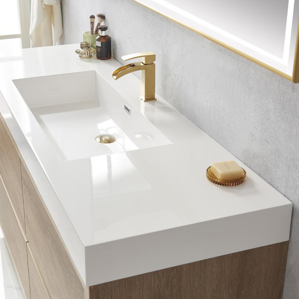 Single Sink Bath Vanity with Composite Integral Square Sink Top and Mirror