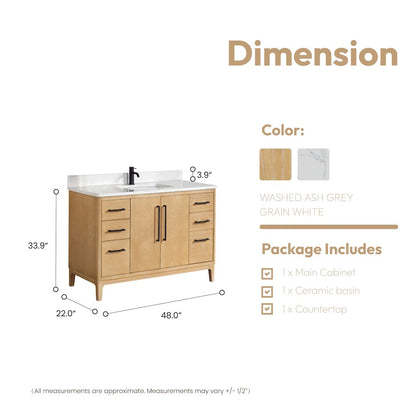 Gara 48" Free-standing Single Bath Vanity in Washed Ash Grey