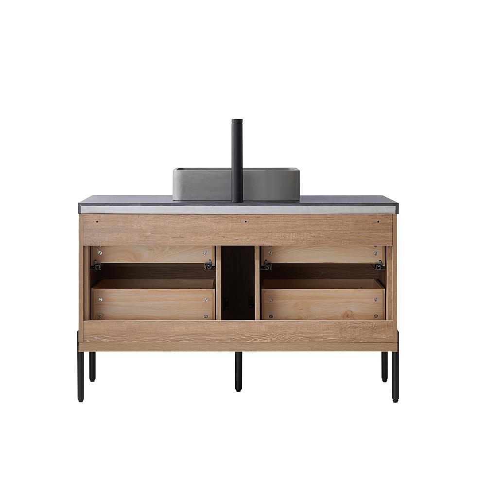 Single Sink Bath Vanity with Sintered Stone Top with Concrete Sink and Mirror