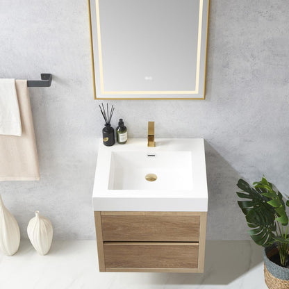 Single Sink Wall-Mount Bath Vanity Composite Integral Square Sink Top, Mirror