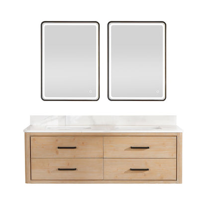 Cristo 60M" Floating Double Bath Vanity in Fir Wood Brown