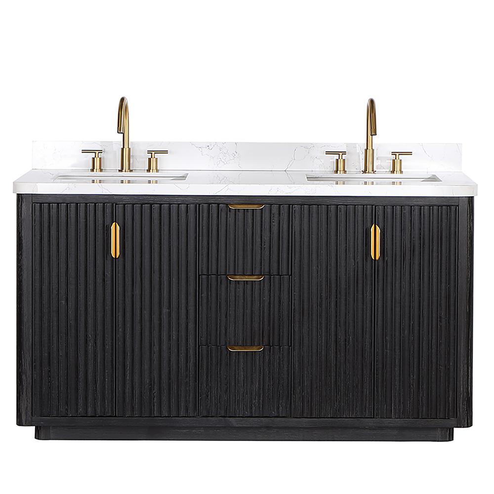Free-standing Double Bathroom Vanity with Composite top in Lightning White