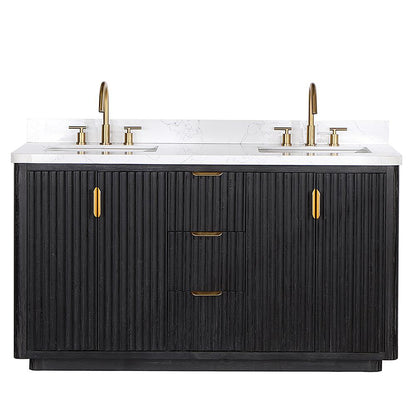 Free-standing Double Bathroom Vanity with Composite top in Lightning White