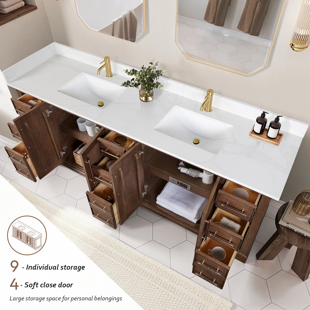 Tokyo 84" Freestanding Double Bath Vanity in Aged Dark Brown Oak